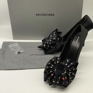 BALENCIAGA Velvet Crystal Bow heels